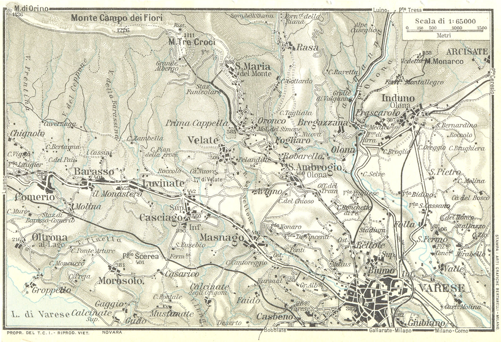VARESE & ENVIRONS. Vintage map plan. Italy 1927 old vintage chart